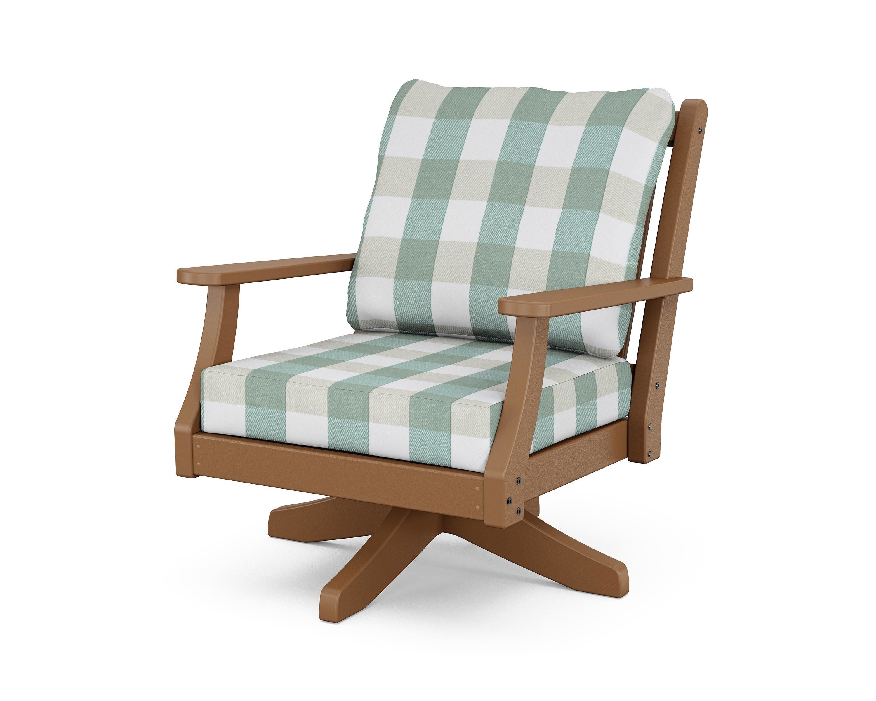 Country Living Wovendale Deep Seating Swivel Chair in Teak / Buffalo Plaid Glacier Spa