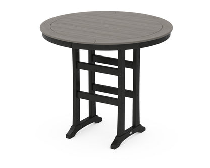POLYWOOD® Nautical Trestle 48" Round Bar Table in Black / Driftwood