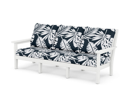 POLYWOOD® Chippendale Deep Seating Sofa in White / Leaf Marine Indigo