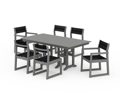 POLYWOOD® EDGE Sling 7-Piece Farmhouse Dining Set in Slate Grey / Black Sling