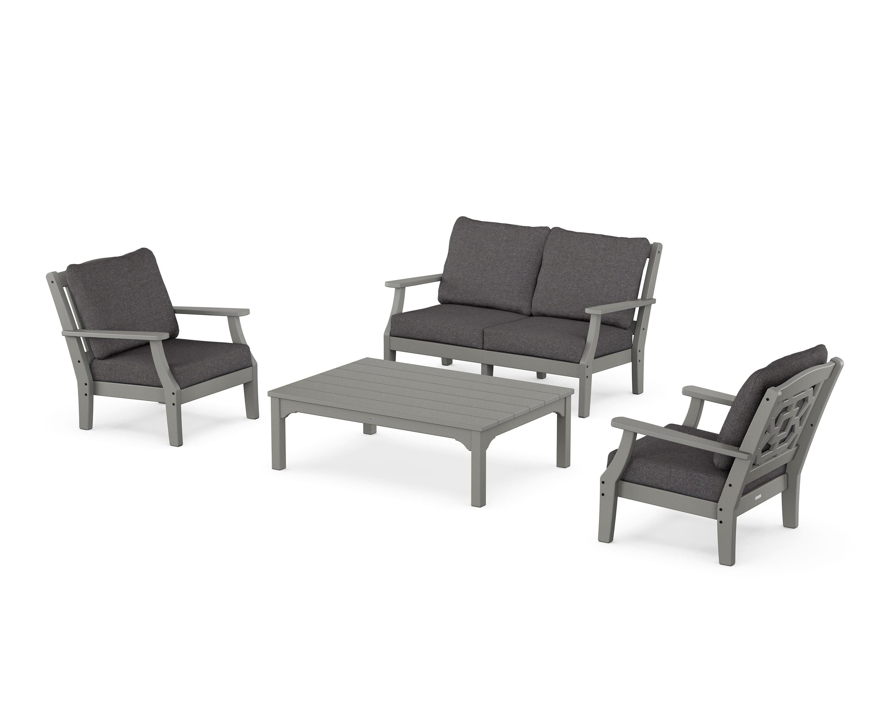 Martha Stewart by POLYWOOD® Chinoiserie 4-Piece Deep Seating Set with Loveseat in Slate Grey / Ash Charcoal