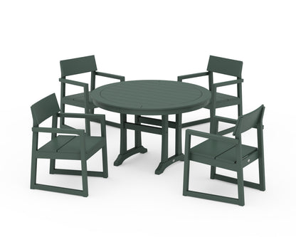 POLYWOOD® EDGE 5-Piece Round Dining Set with Trestle Legs in Green