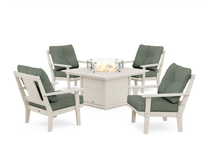 POLYWOOD® Prairie 5-Piece Deep Seating Set with Fire Pit Table in Sand / Cast Sage