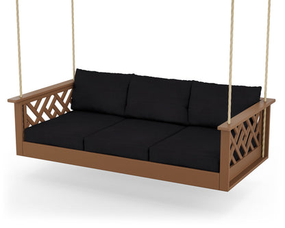 POLYWOOD® Chippendale Daybed Swing in Teak / Midnight Linen