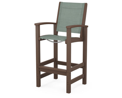 POLYWOOD® Coastal Bar Chair in Mahogany / Dupioni Sea Mist Sling