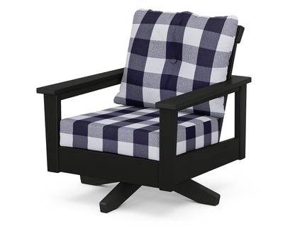 POLYWOOD® Prescott Deep Seating Swivel Chair in Black / Buffalo Plaid Navy