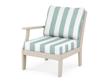 POLYWOOD® Braxton Modular Left Arm Chair in Sand / Cabana Stripe Glacier Spa