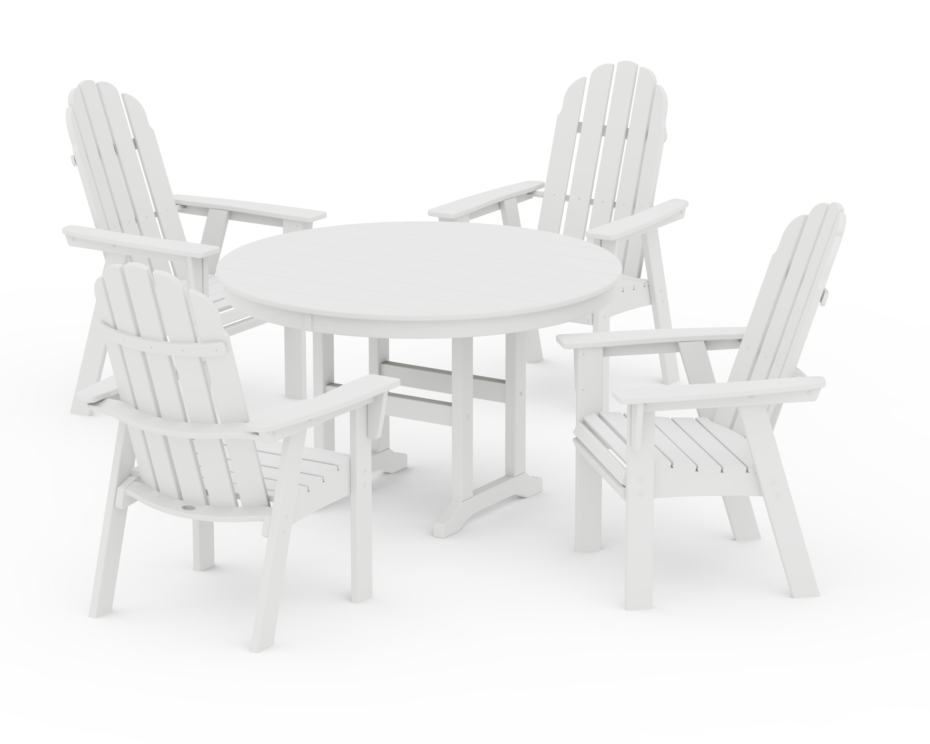 POLYWOOD® Vineyard Curveback Adirondack 5-Piece Round Farmhouse Dining Set in White