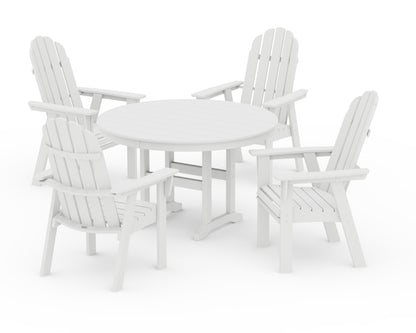 POLYWOOD® Vineyard Curveback Adirondack 5-Piece Round Farmhouse Dining Set in White