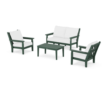 POLYWOOD® Chippendale 4-Piece Deep Seating Set with Loveseat in Green / Natural