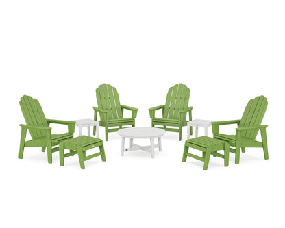 POLYWOOD® Vineyard Grand Upright Adirondack 9-Piece Conversation Set in Lime / White