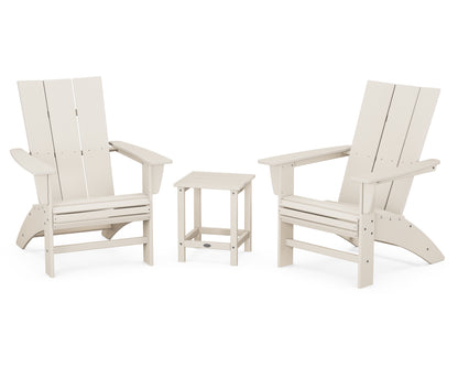 POLYWOOD® Modern 3-Piece Curveback Adirondack Set with Long Island 18" Side Table in Sand