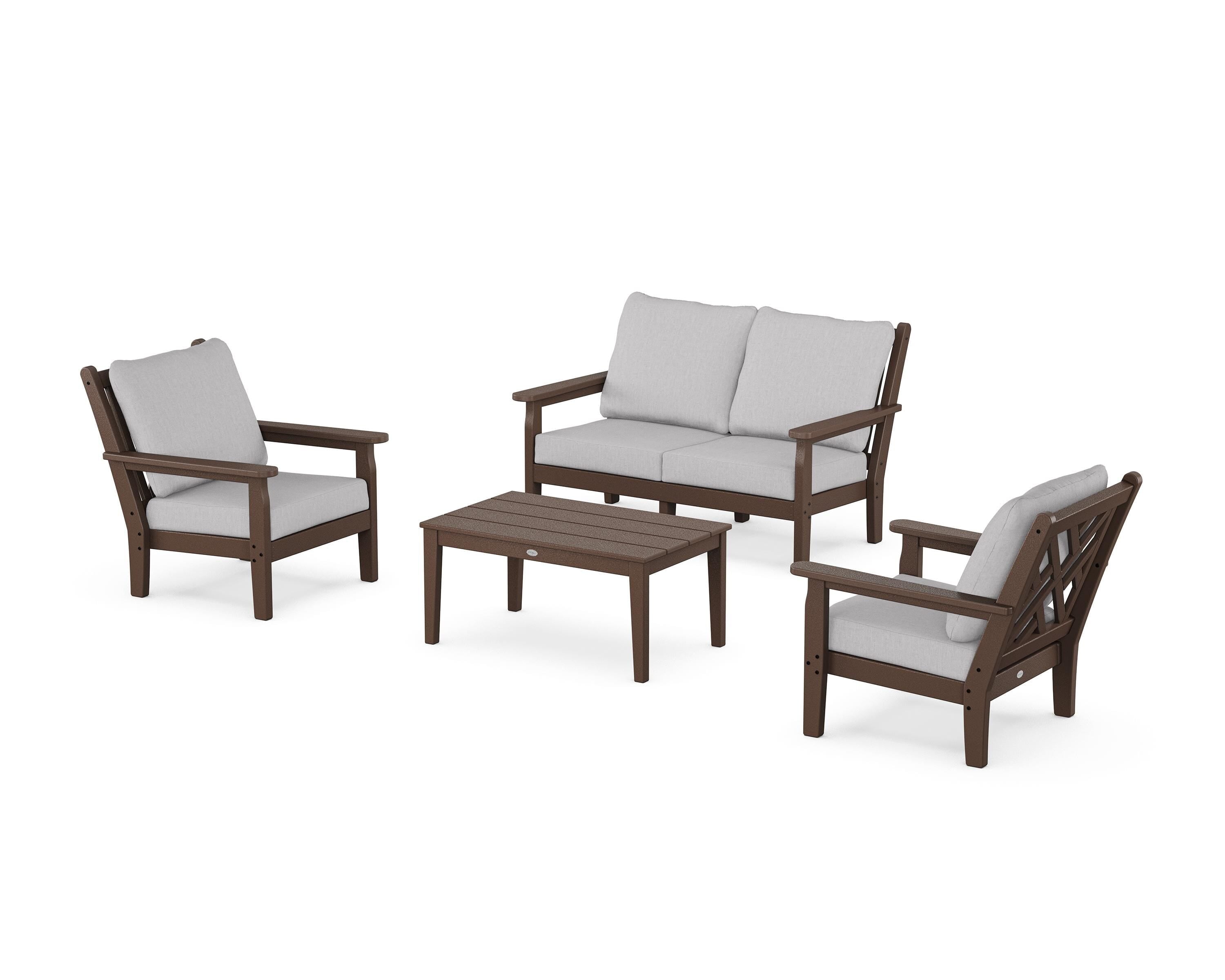 POLYWOOD® Chippendale 4-Piece Deep Seating Set with Loveseat in Mahogany / Granite