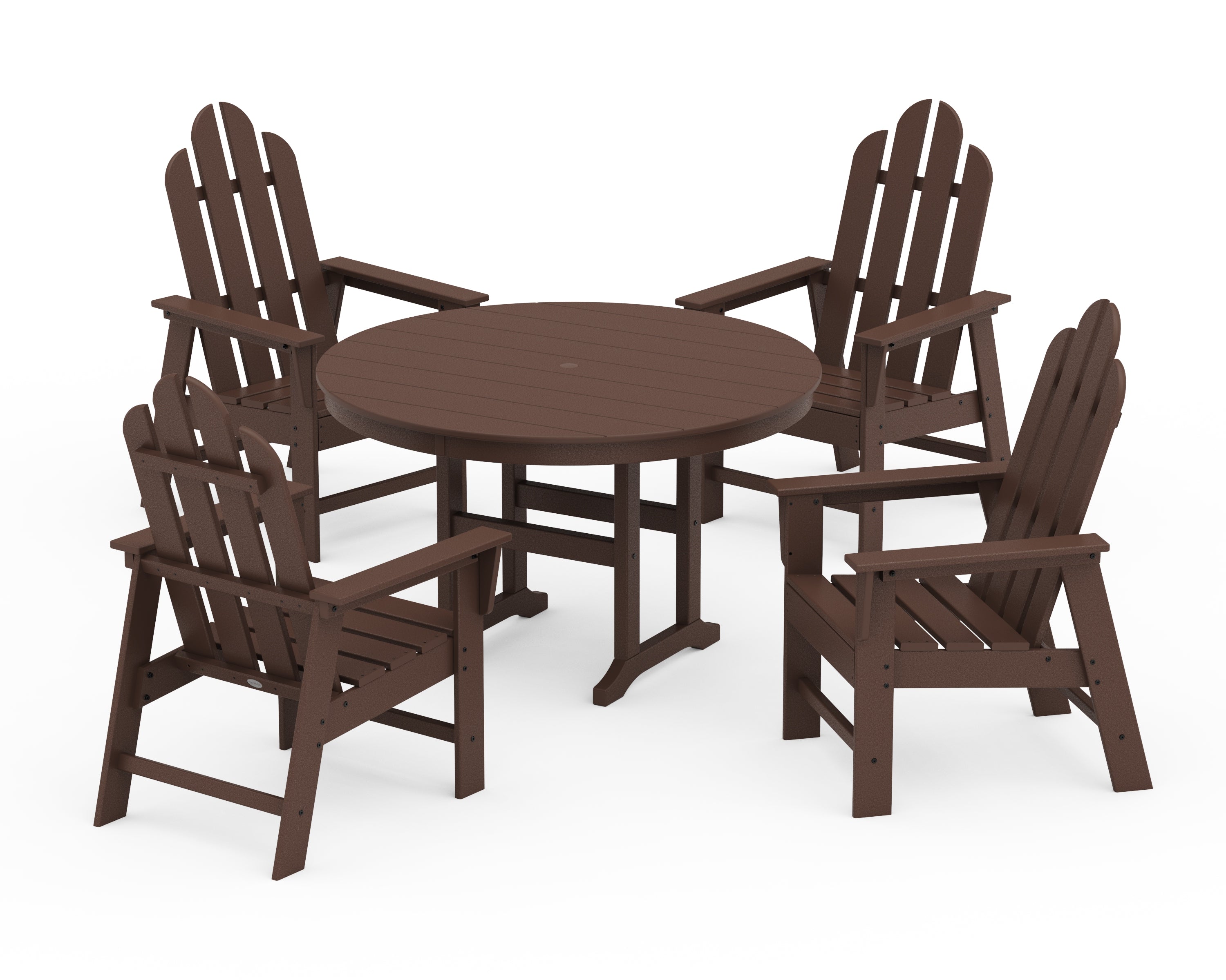 POLYWOOD® Long Island 5-Piece Round Farmhouse Dining Set in Mahogany