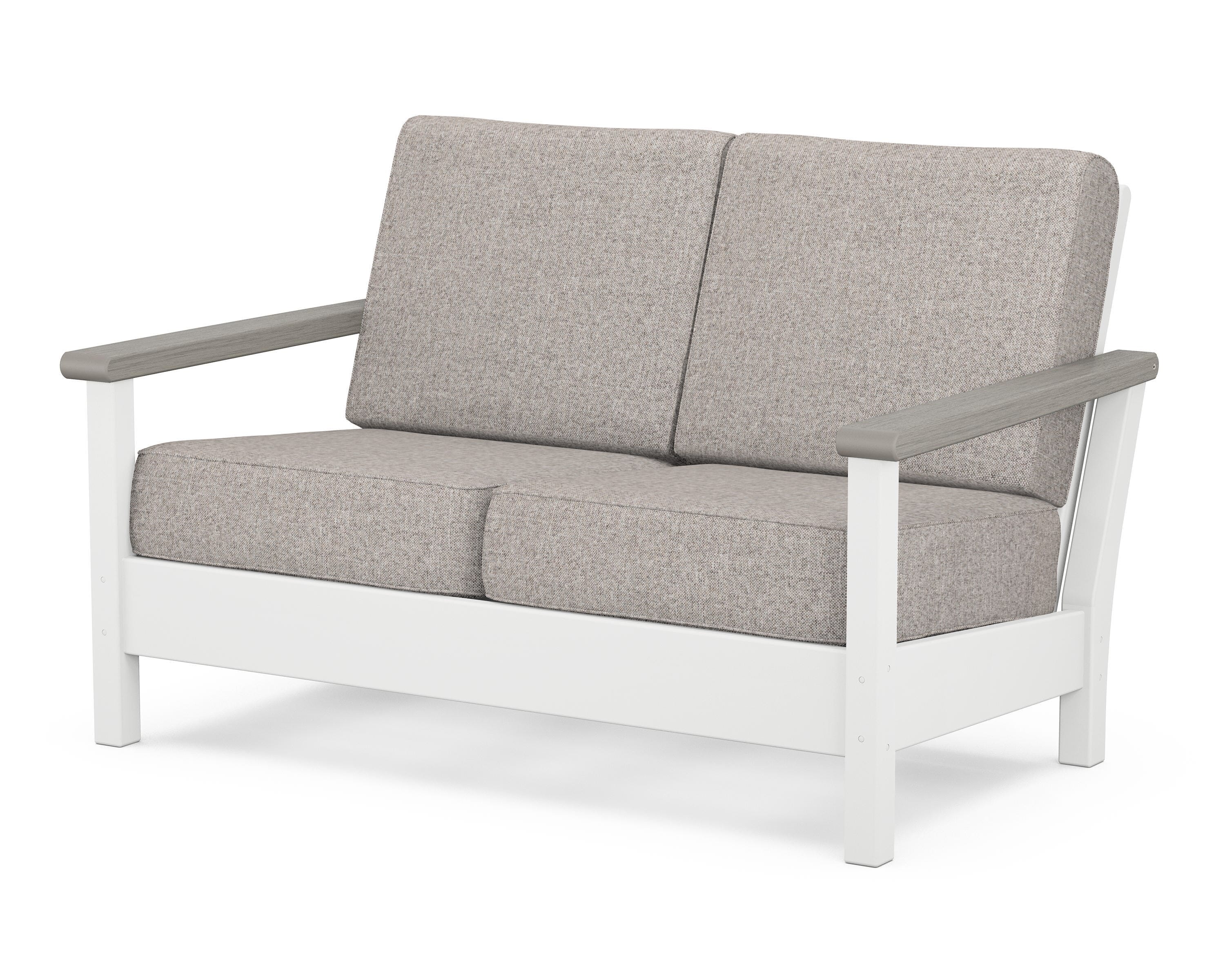 POLYWOOD® Harbour Deep Seating Loveseat in White / Driftwood / Weathered Tweed