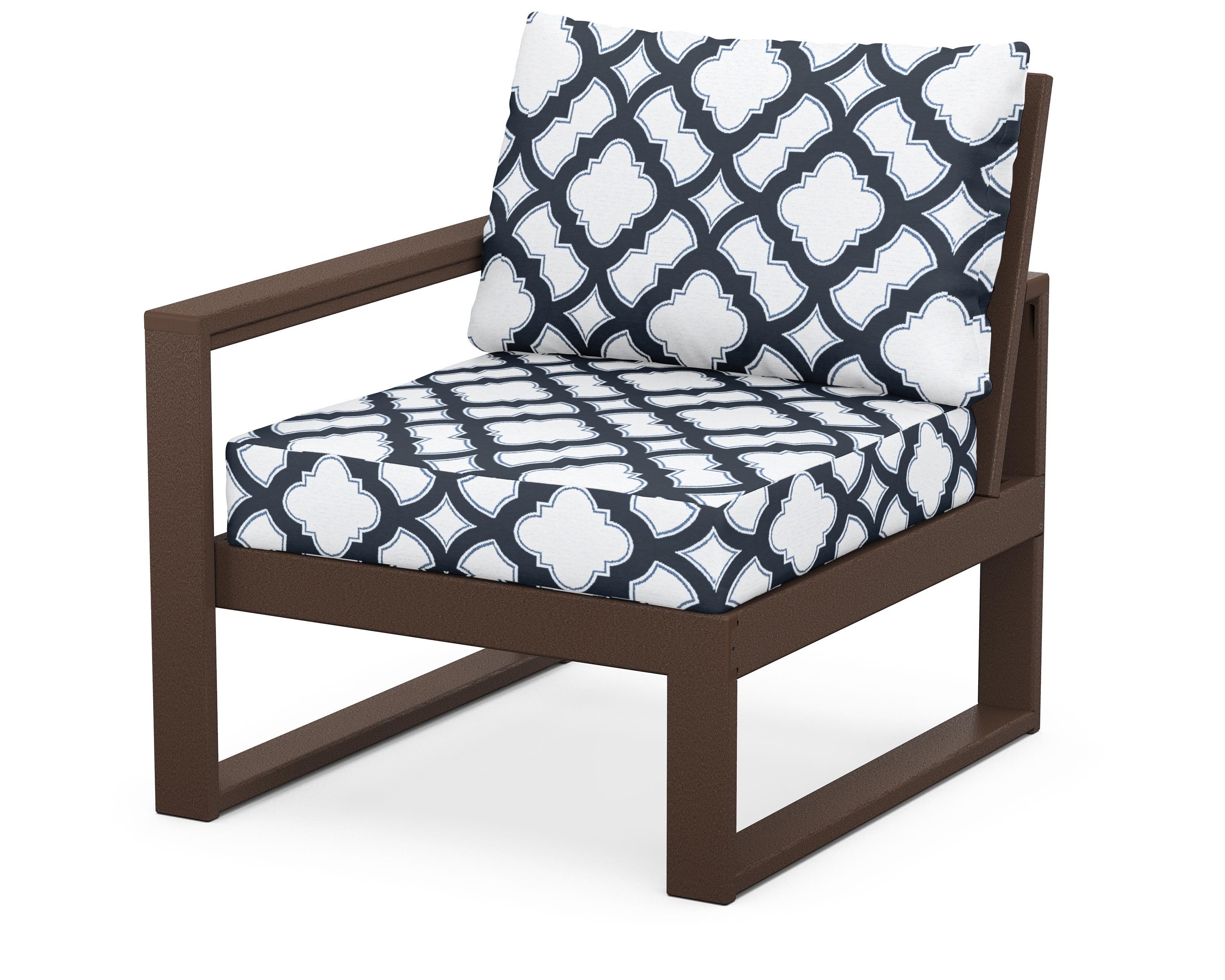 POLYWOOD® EDGE Modular Left Arm Chair in Mahogany / Trellis Marine Indigo