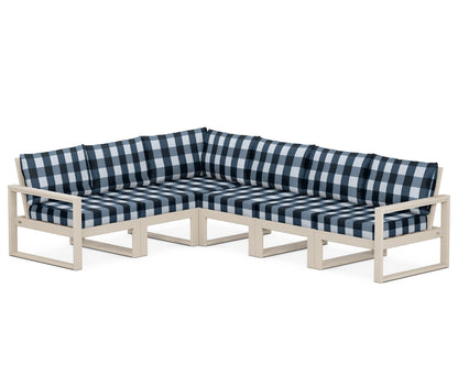 POLYWOOD® EDGE 6-Piece Modular Deep Seating Set in Sand / Buffalo Plaid Marine Indigo