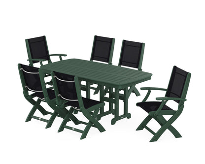 POLYWOOD® Coastal Folding Chair 7-Piece Dining Set in Green / Black Sling