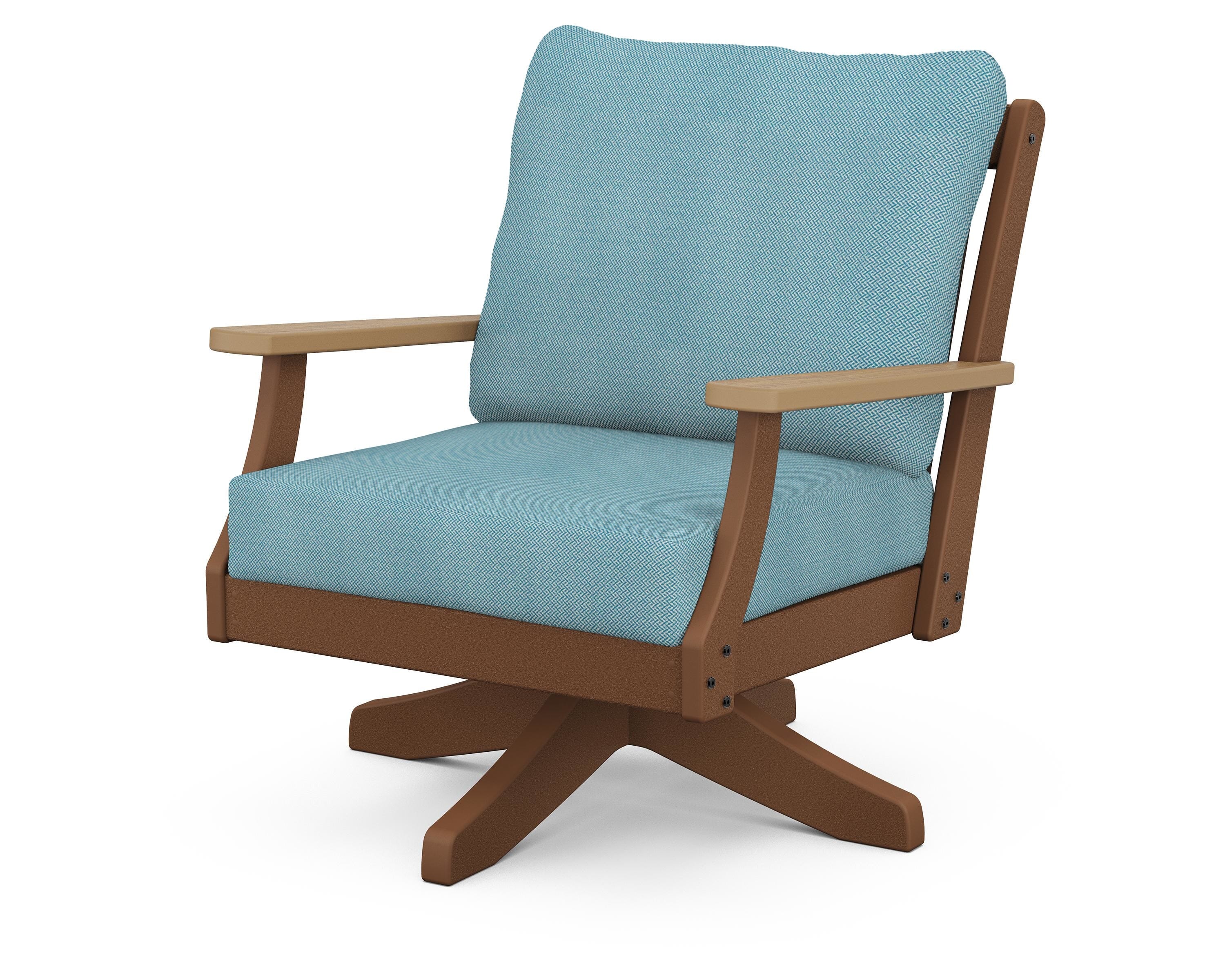 POLYWOOD® Braxton Deep Seating Swivel Chair in Teak / Natural / Lattice Sky Blue