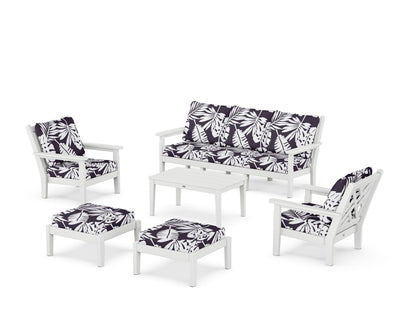 POLYWOOD® Chippendale 6-Piece Lounge Sofa Set in White / Leaf Navy