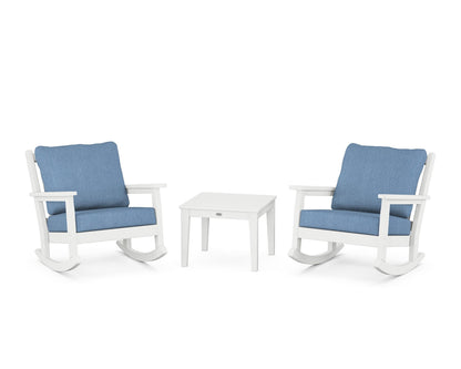 POLYWOOD® Chippendale 3-Piece Deep Seating Rocker Set in White / Sky Blue