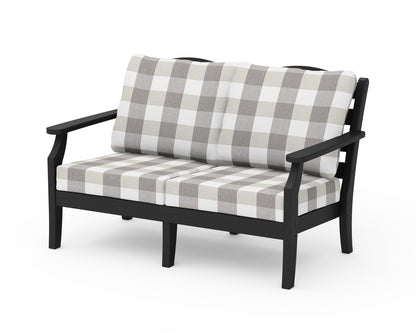 Draper James™ by  POLYWOOD® Savannah Deep Seating Loveseat in Black / Buffalo Plaid Grey Mist