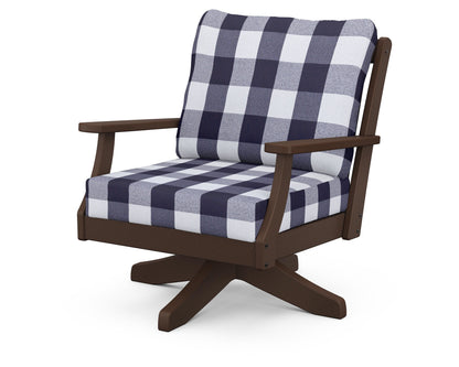 POLYWOOD® Braxton Deep Seating Swivel Chair in Mahogany / Buffalo Plaid Navy