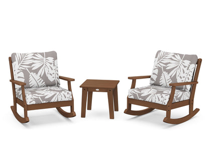 POLYWOOD® Braxton 3-Piece Deep Seating Rocker Set in Teak / Leaf Grey Mist