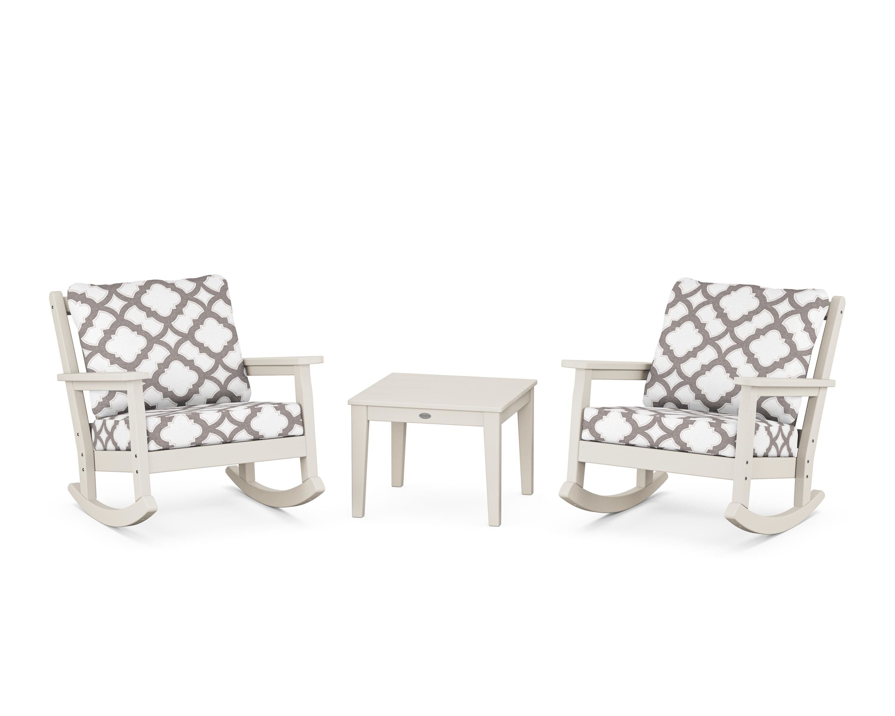 POLYWOOD® Chippendale 3-Piece Deep Seating Rocker Set in Sand / Trellis Grey Mist