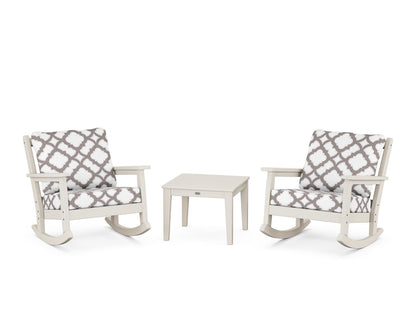 POLYWOOD® Chippendale 3-Piece Deep Seating Rocker Set in Sand / Trellis Grey Mist