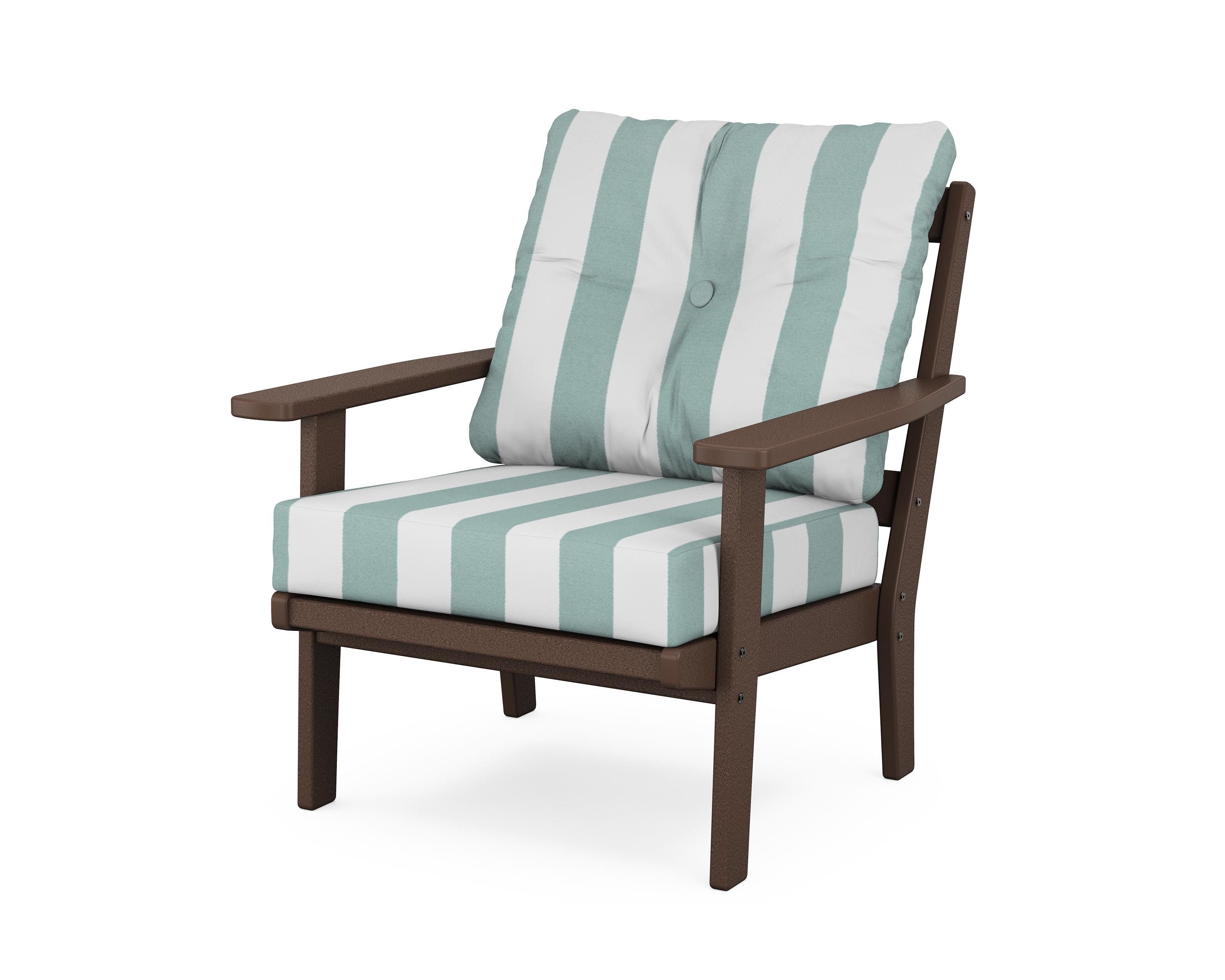 POLYWOOD® Oxford Deep Seating Chair in Mahogany / Cabana Stripe Glacier Spa