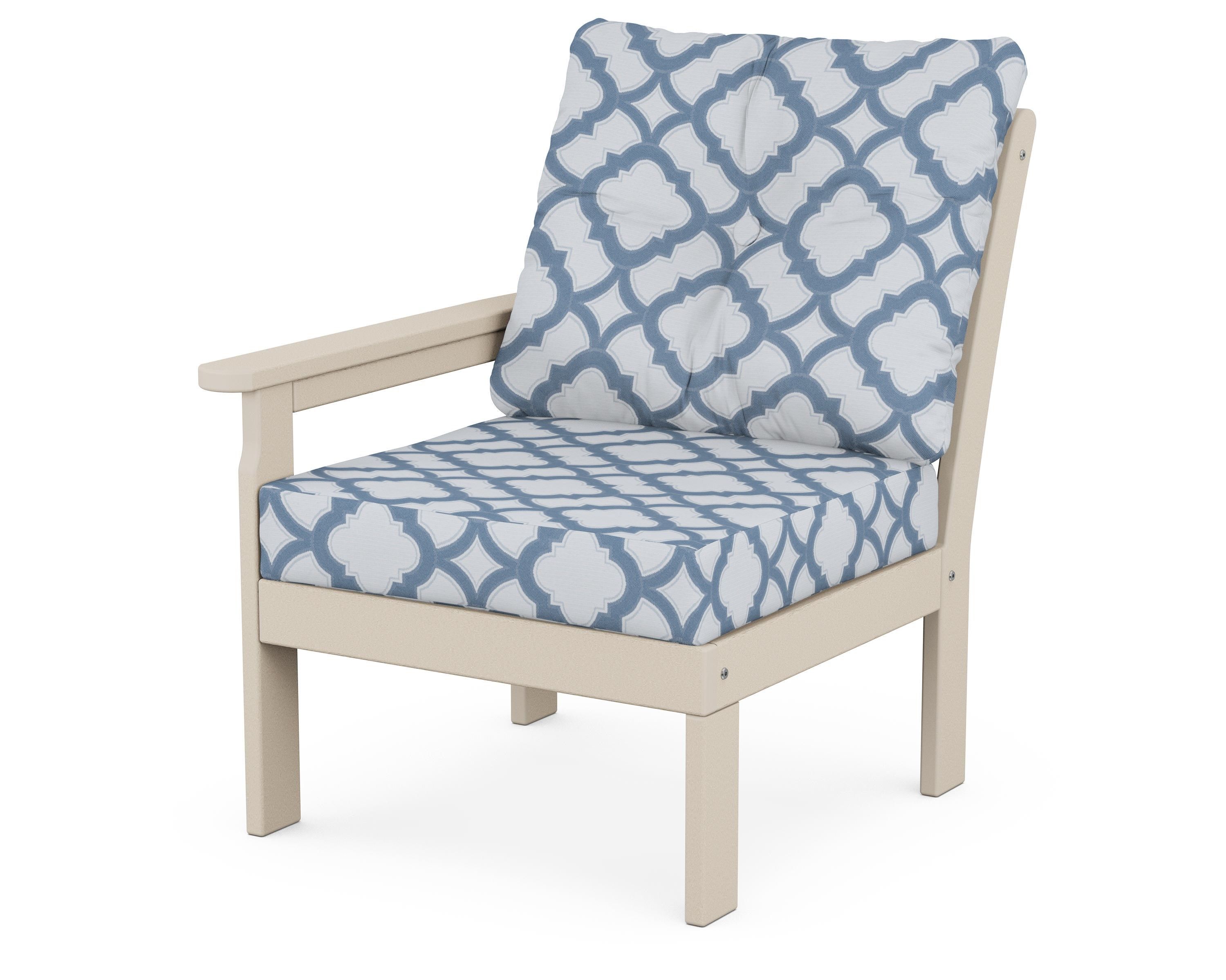 POLYWOOD® Vineyard Modular Left Arm Chair in Sand / Trellis Sky Blue