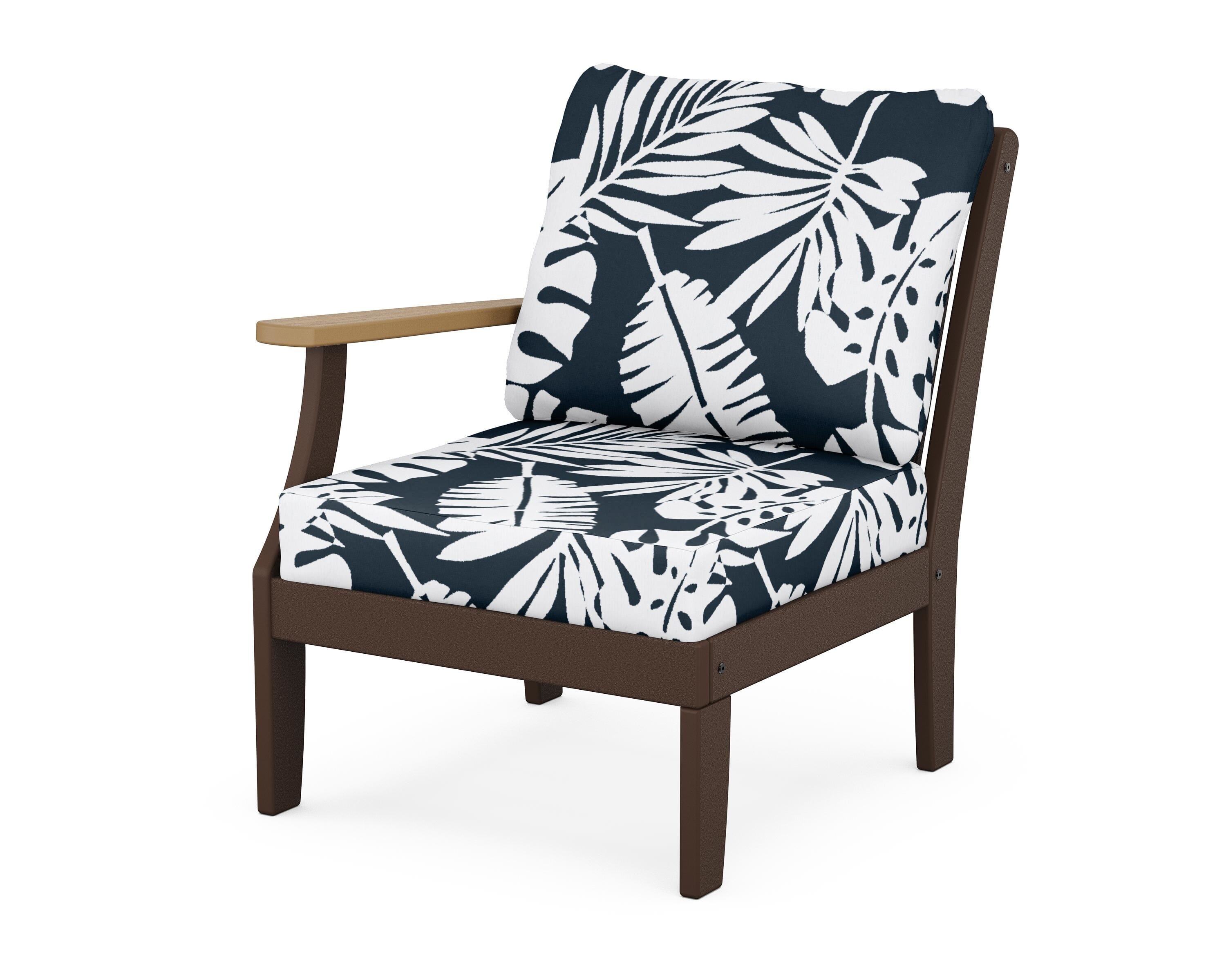 POLYWOOD® Braxton Modular Left Arm Chair in Mahogany / Natural / Leaf Marine Indigo