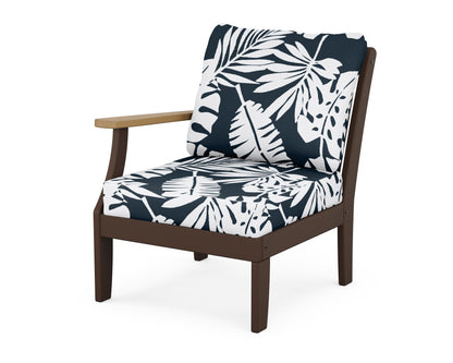 POLYWOOD® Braxton Modular Left Arm Chair in Mahogany / Natural / Leaf Marine Indigo