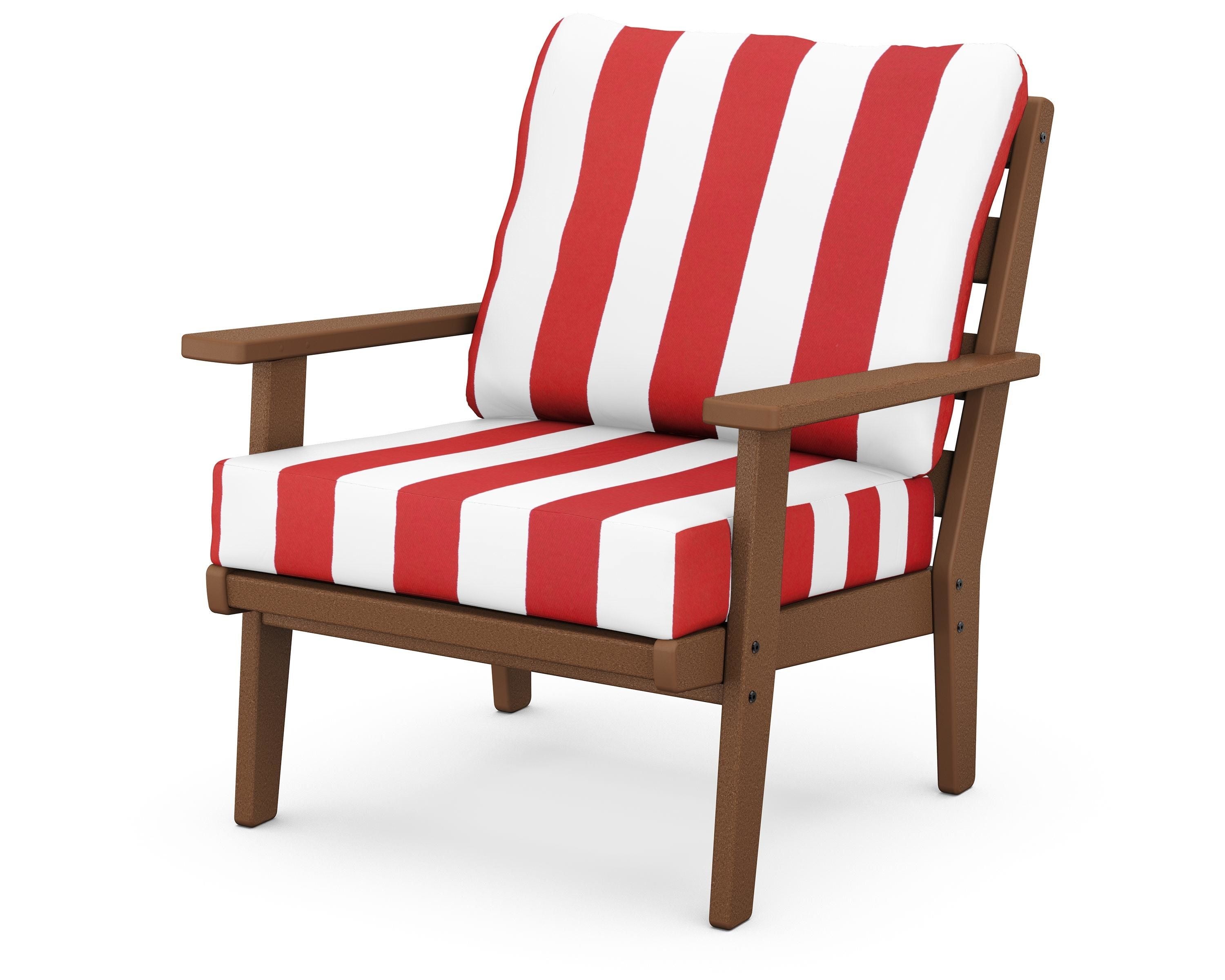 POLYWOOD® Grant Park Deep Seating Chair in Teak / Cabana Stripe Crimson