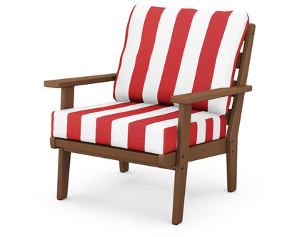 POLYWOOD® Grant Park Deep Seating Chair in Teak / Cabana Stripe Crimson