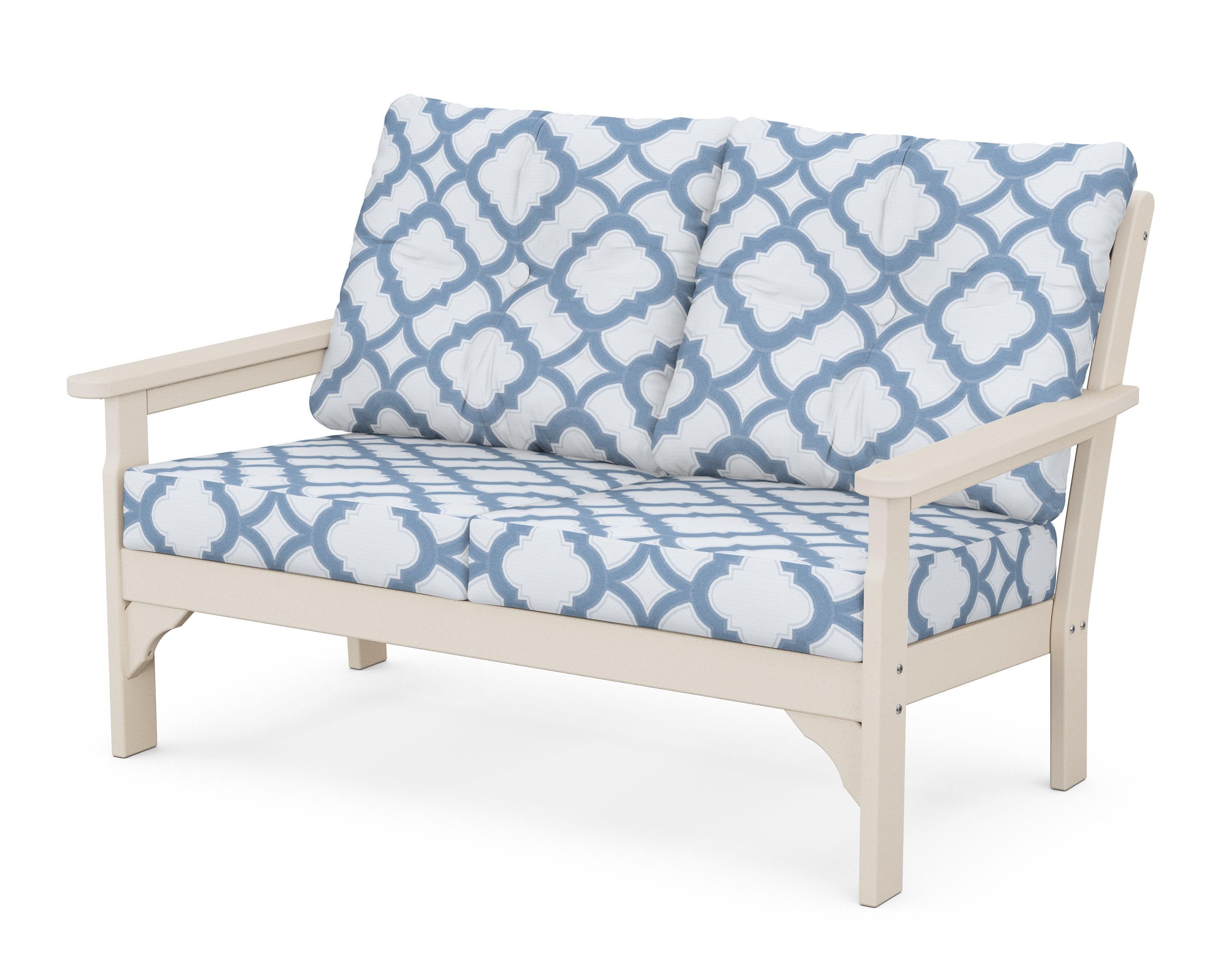 POLYWOOD® Vineyard Deep Seating Loveseat in Sand / Trellis Sky Blue