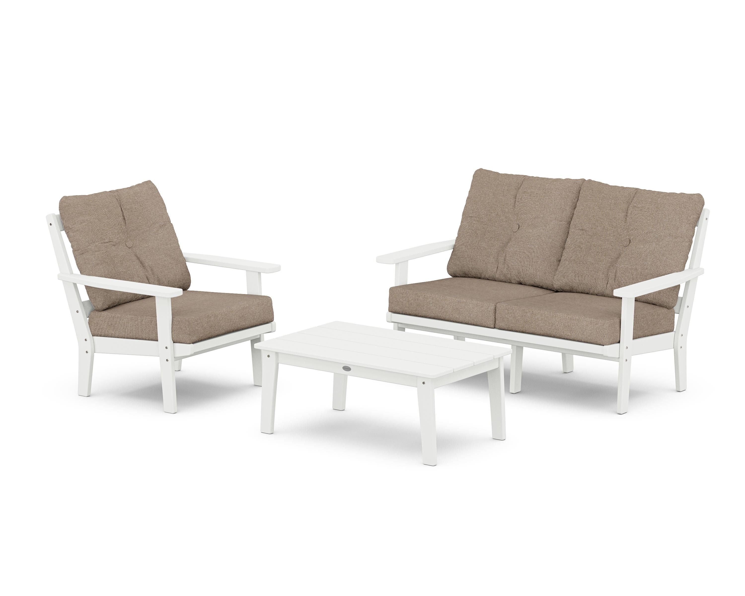 POLYWOOD® Prairie 3-Piece Deep Seating Set with Loveseat in White / Spiced Burlap