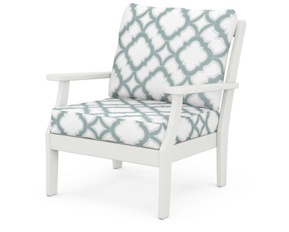 POLYWOOD® Braxton Deep Seating Chair in Vintage White / Trellis Glacier Spa