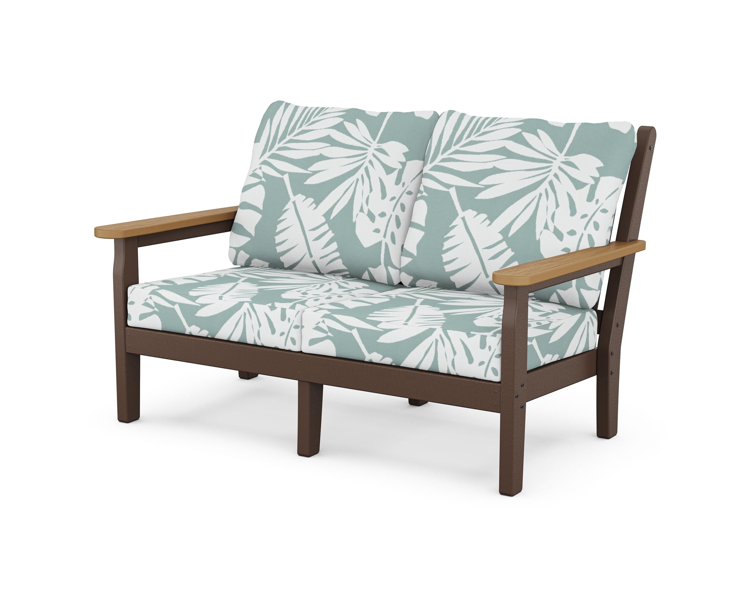 POLYWOOD® Chippendale Deep Seating Loveseat in Mahogany / Natural / Leaf Glacier Spa