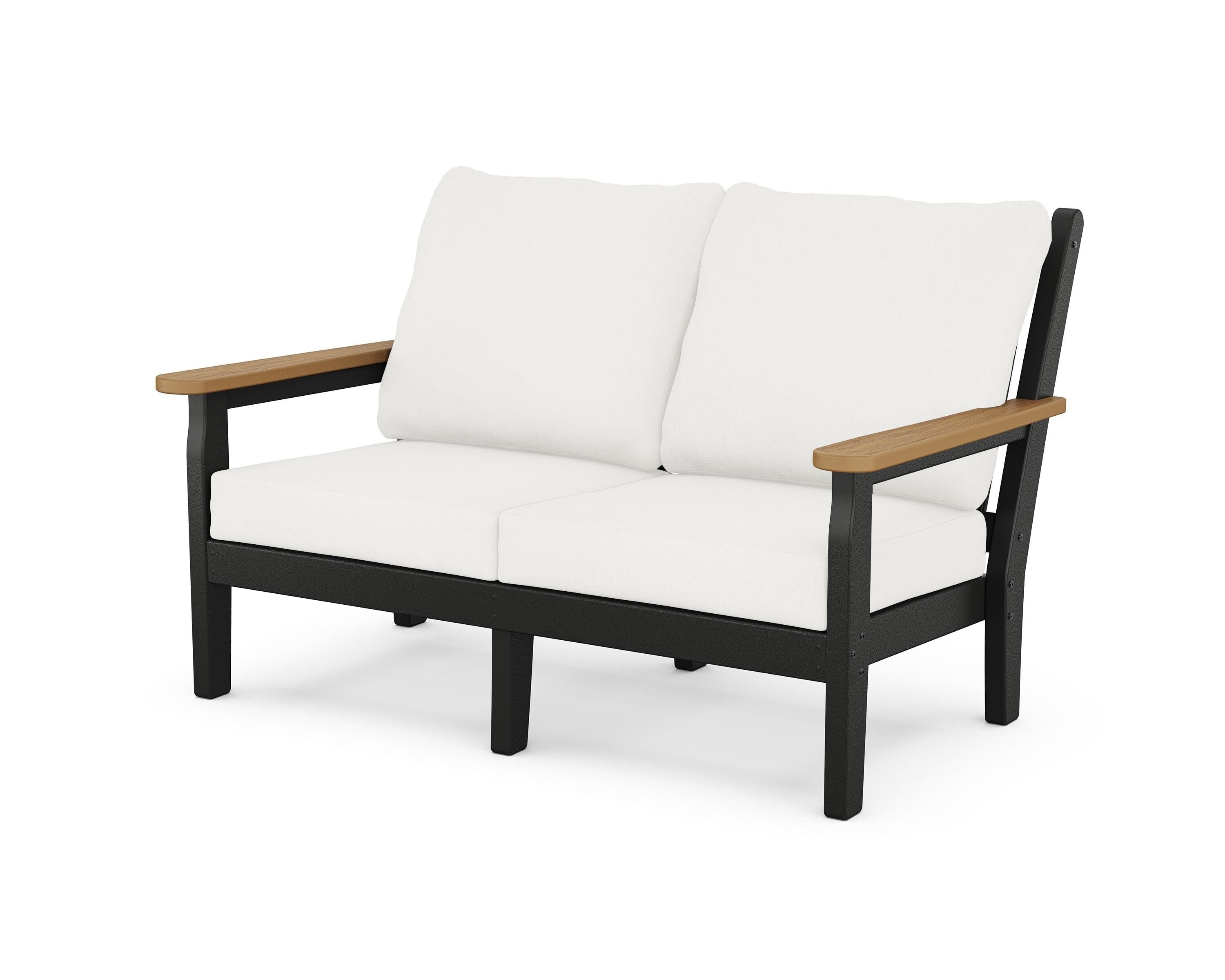 POLYWOOD® Chippendale Deep Seating Loveseat in Black / Natural / Natural Linen