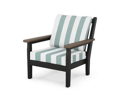 POLYWOOD® Chippendale Deep Seating Chair in Black / Kona / Cabana Stripe Glacier Spa
