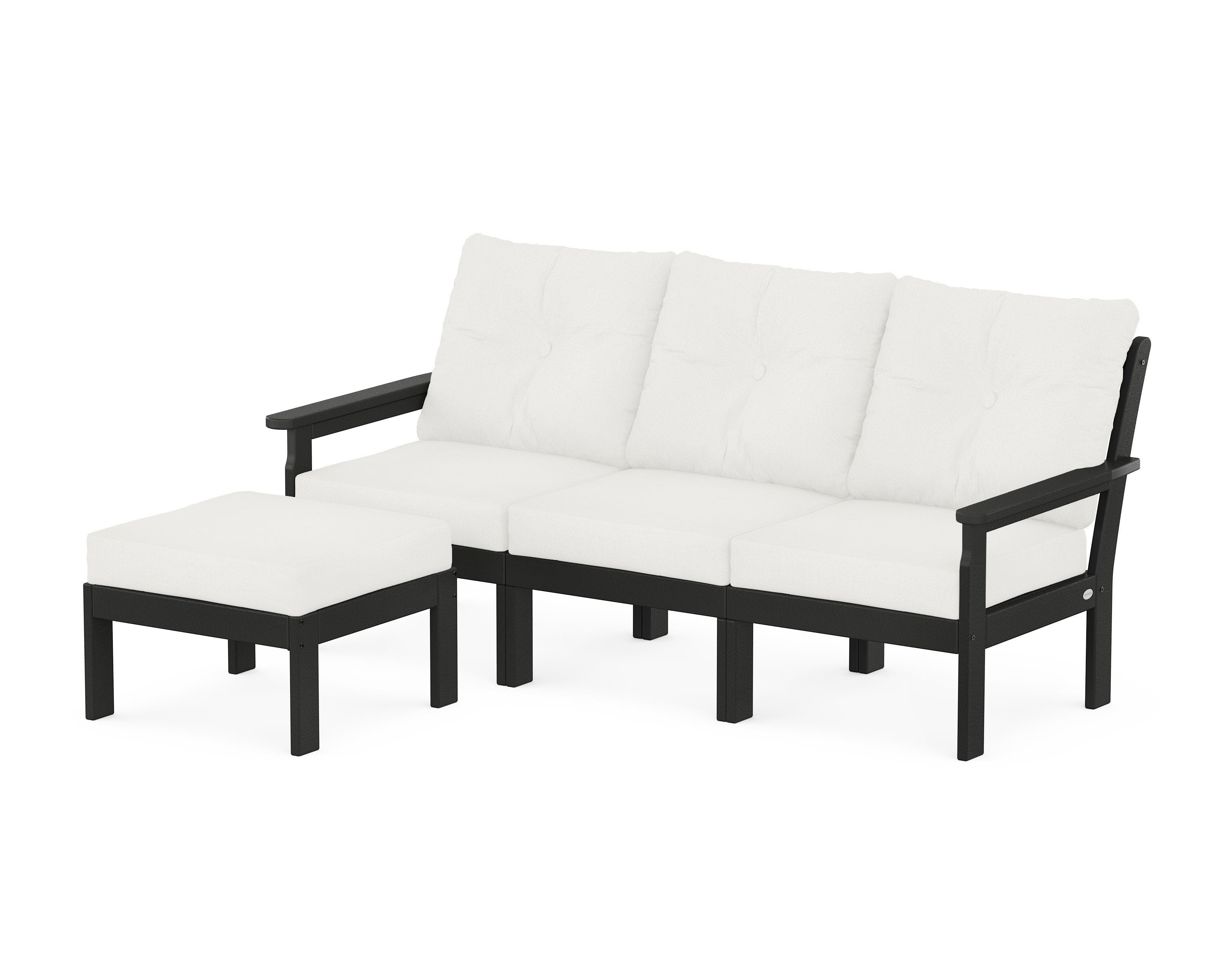 POLYWOOD® Vineyard 4-Piece Sectional with Ottoman in Black / Natural Linen