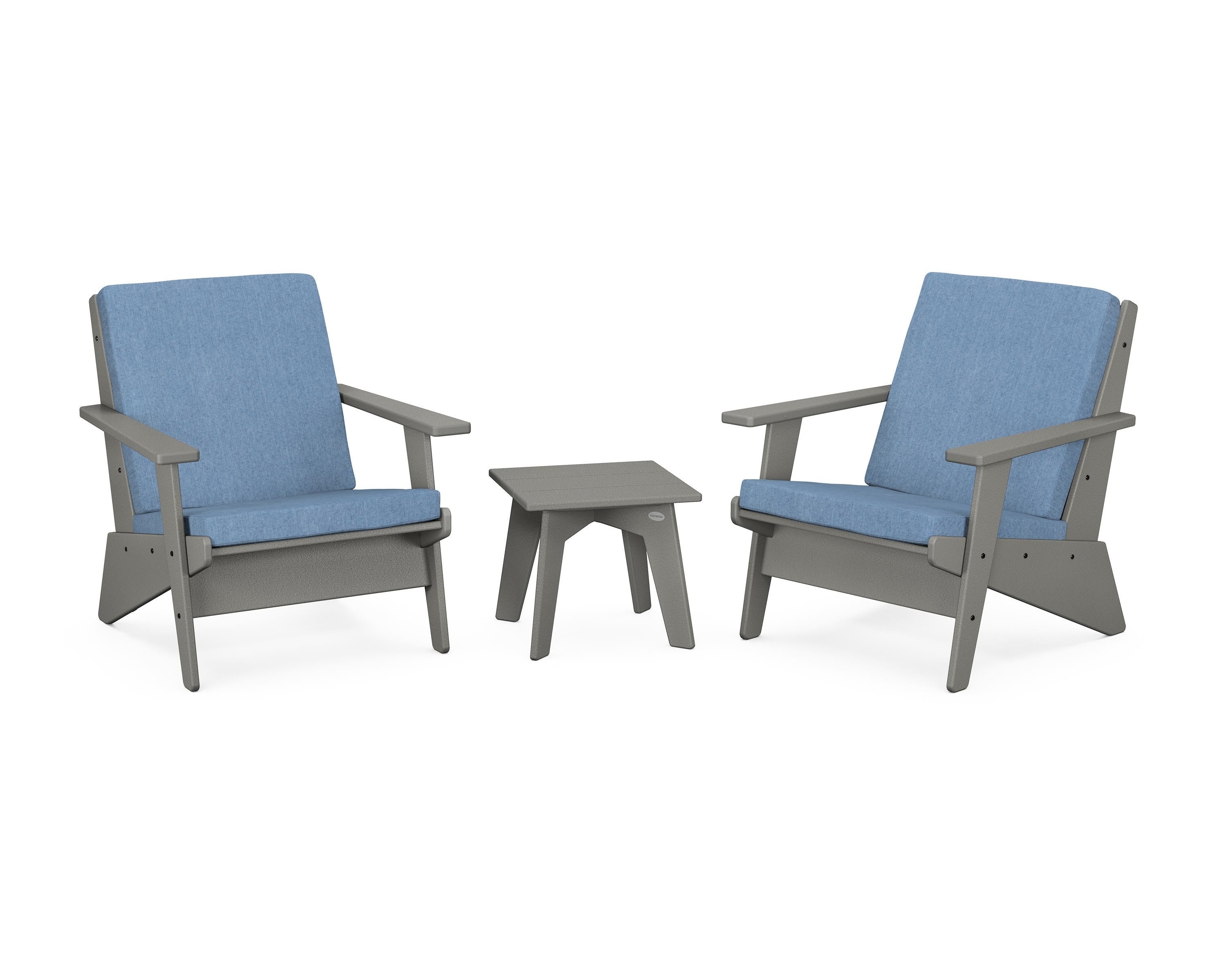 POLYWOOD® Riviera Modern Lounge 3-Piece Set in Slate Grey / Sky Blue