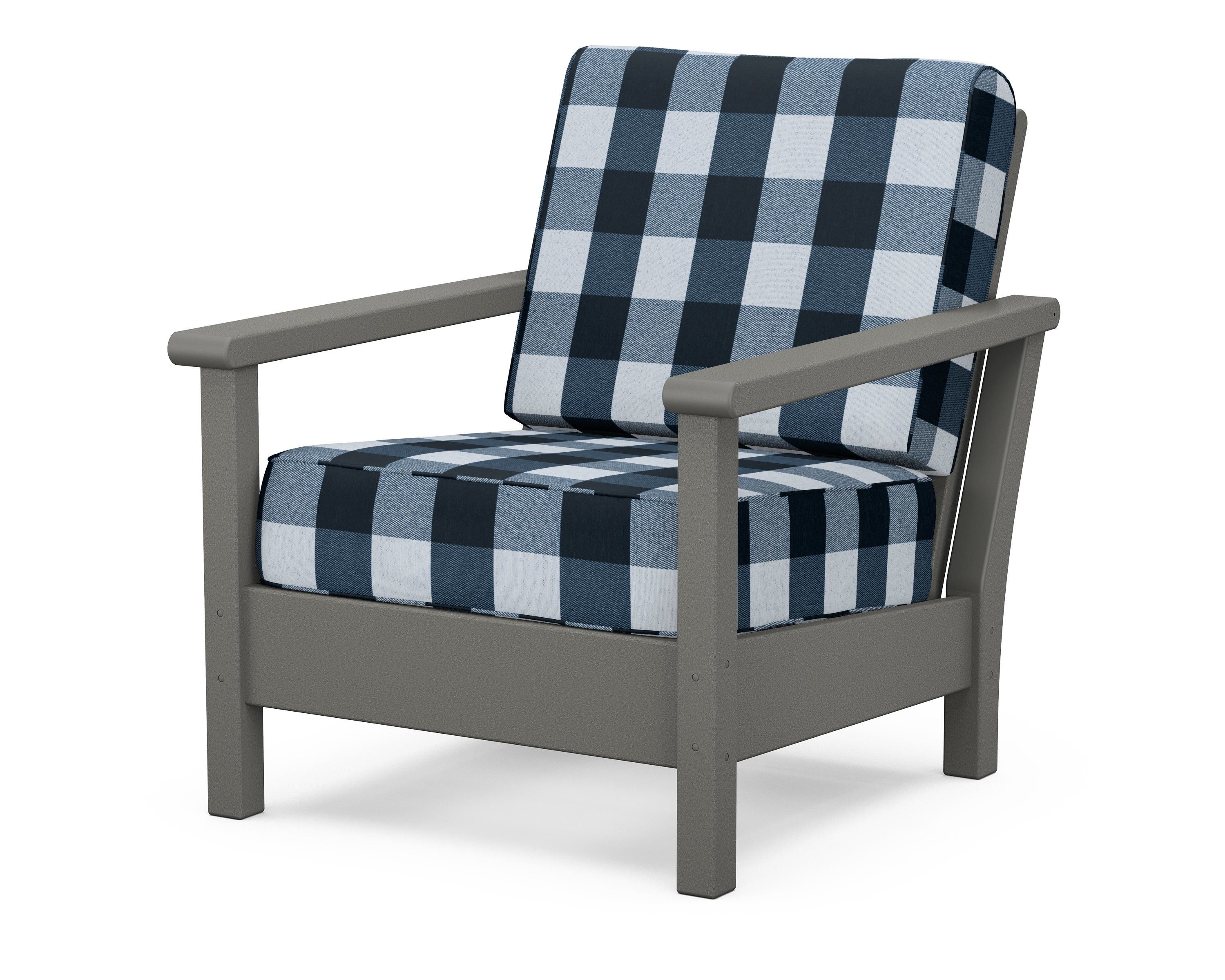 POLYWOOD® Harbour Deep Seating Chair in Slate Grey / Buffalo Plaid Marine Indigo