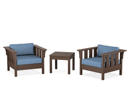 Martha Stewart by POLYWOOD® Acadia 3-Piece Deep Seating Set in Mahogany / Sky Blue