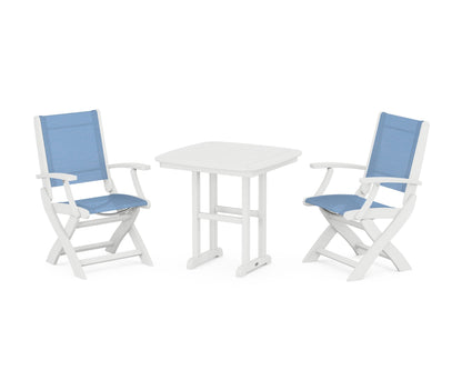 POLYWOOD® Coastal Folding Chair 3-Piece Dining Set in White / Poolside Sling