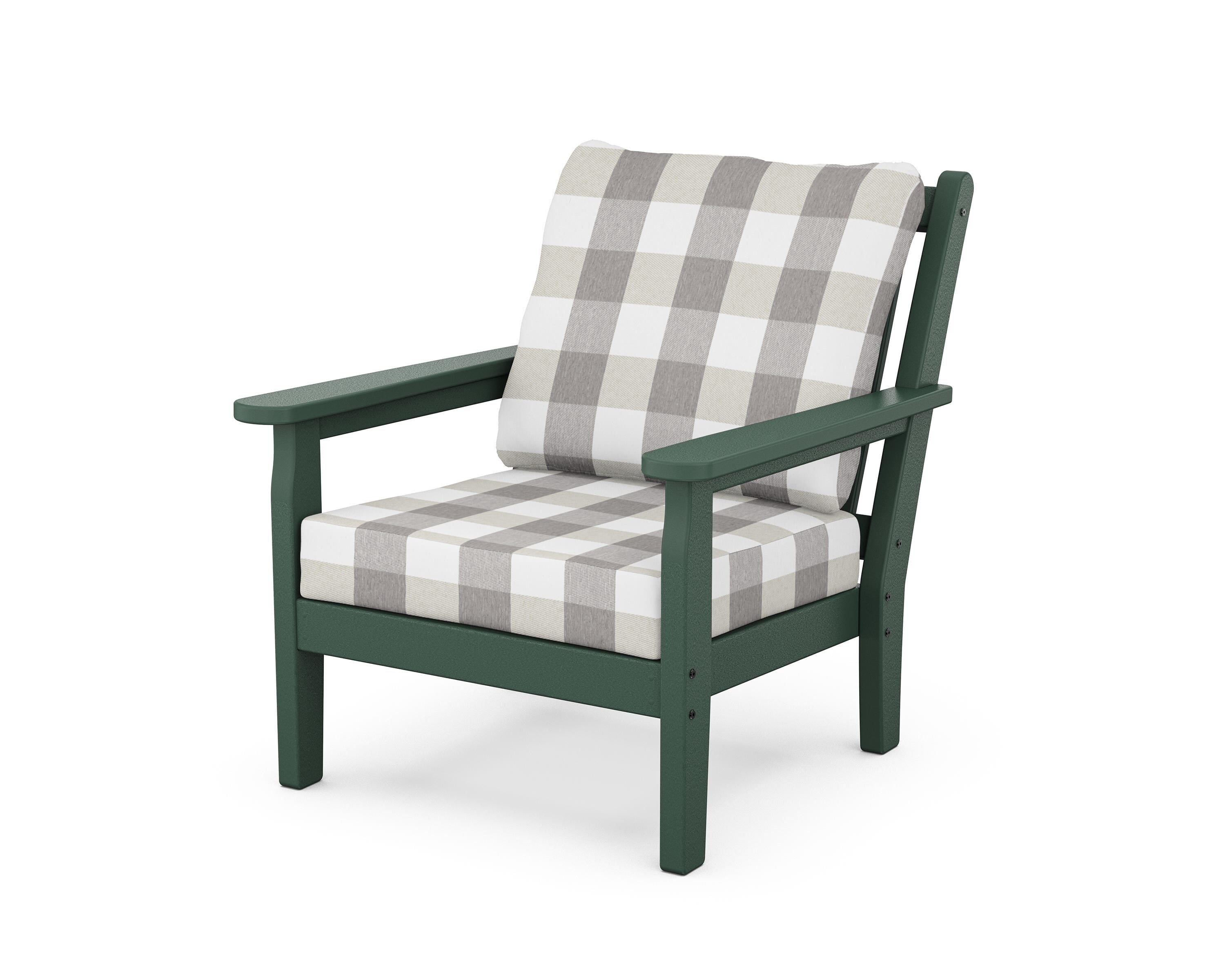 POLYWOOD® Chippendale Deep Seating Chair in Green / Buffalo Plaid Grey Mist