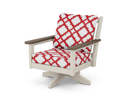 POLYWOOD® Chippendale Deep Seating Swivel Chair in Sand / Kona / Trellis Crimson
