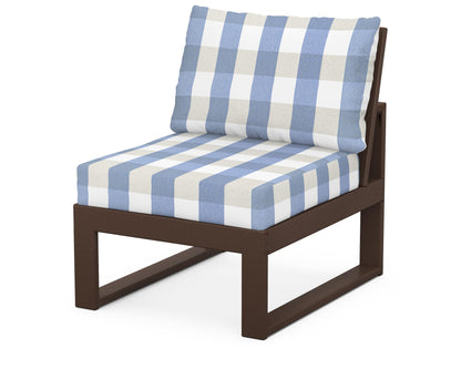 Unbranded Modular Armless Chair in Mahogany / Buffalo Plaid Sky Blue